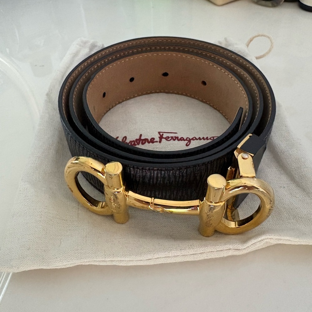 Salvatore Ferragamo Black Leather with Gold Hardware